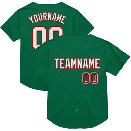 Personalized Green Red White Mesh Authentic Throwback Baseball Jersey Personalized Kelly Green White-Red Mesh Authentic Throwback