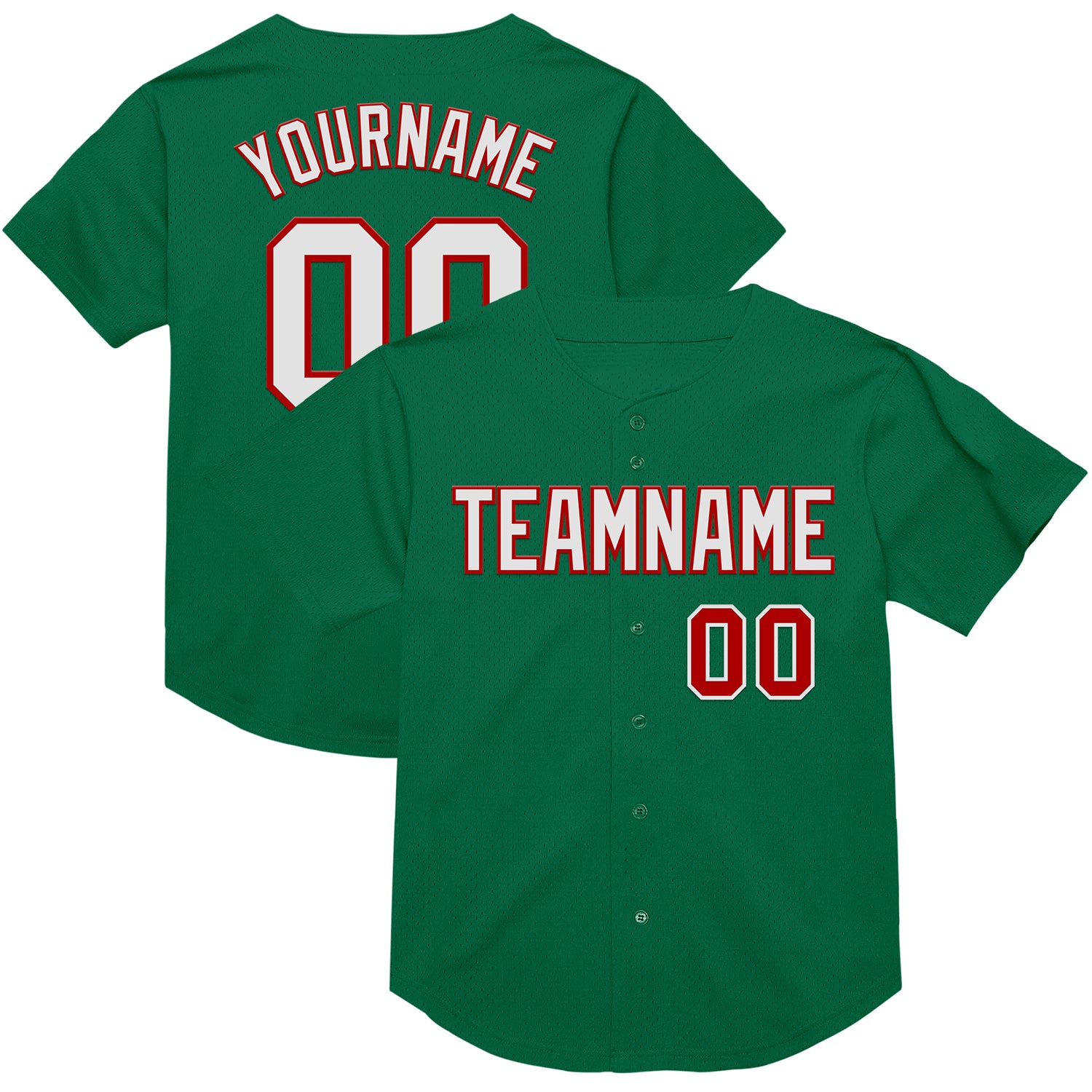 Personalized Green Red White Mesh Authentic Throwback Baseball Jersey Personalized Kelly Green White-Red Mesh Authentic Throwback