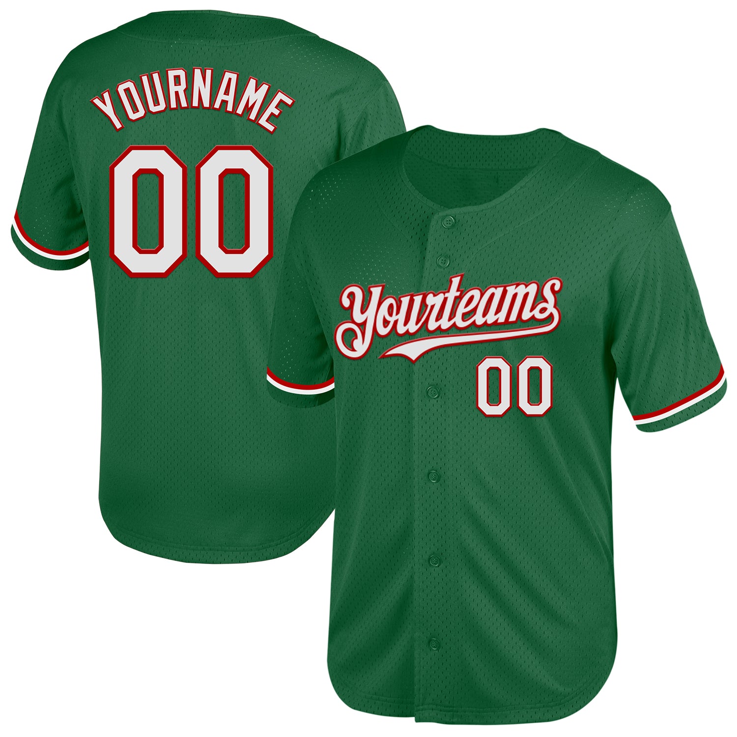Custom Name and Number Authentic Throwback Baseball Jersey - Personalized Kelly Green White-Red Mesh Personalized Kelly Green