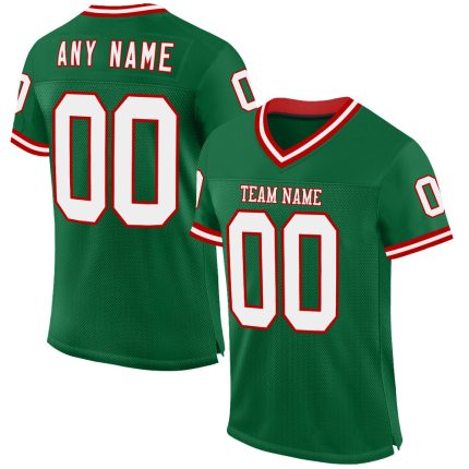 Customizable Kelly Green Red White Throwback Football Jersey - Personalized Team Name and Number Personalized Kelly Green