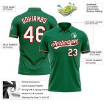 Custom Name Number Kelly Green Red White Performance Golf Polo Shirt - Personalized Team Apparel Personalized Kelly Green