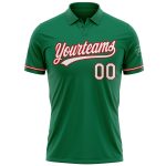 Custom Name Number Kelly Green Red White Performance Golf Polo Shirt - Personalized Team Apparel Personalized Kelly Green