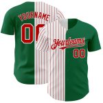 Custom Name Number Personalized Green Red Pinstripe Fashion Baseball Jersey - Authentic Split Style Personalized Kelly Green