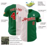 Custom Name Number Personalized Green Red Pinstripe Fashion Baseball Jersey - Authentic Split Style Personalized Kelly Green