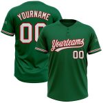 Custom Team Softball Jersey Unisex Two-Button Kelly Green White-Red with Personalized Name & Number Personalized Kelly Green