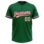 Custom Team Softball Jersey Unisex Two-Button Kelly Green White-Red with Personalized Name & Number Personalized Kelly Green