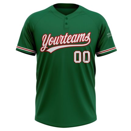 Custom Team Softball Jersey Unisex Two-Button Kelly Green White-Red with Personalized Name & Number Personalized Kelly Green