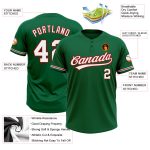 Custom Team Softball Jersey Unisex Two-Button Kelly Green White-Red with Personalized Name & Number Personalized Kelly Green