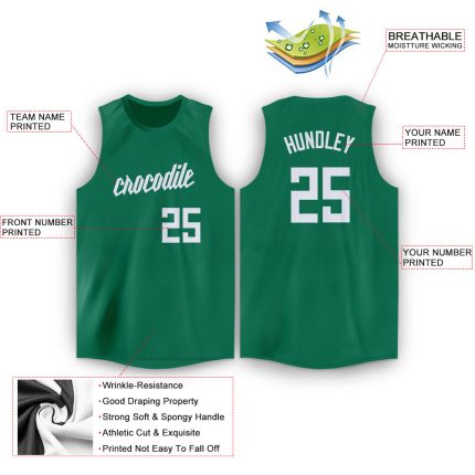 Personalized Round Neck Basketball Jersey in Kelly Green and White Personalized Kelly Green White Round Neck Basketball Jersey