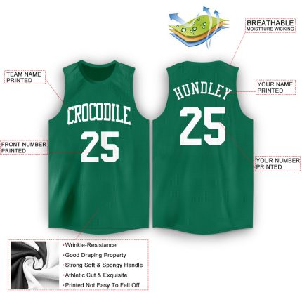 Custom Name and Number Basketball Jersey - Personalized Kelly Green and White Round Neck Design Personalized Kelly Green