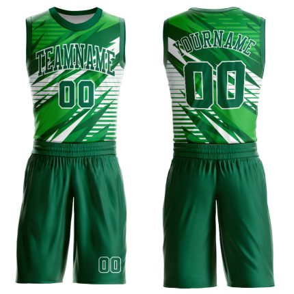 Custom Name and Number Basketball Jersey - Personalized Sublimation Round Neck in Kelly Green and White Personalized Kelly