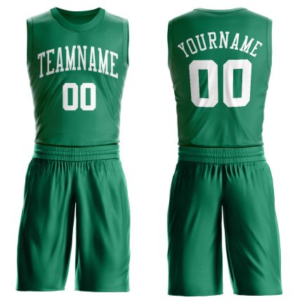 Personalized Kelly Green Basketball Jersey - White Round Neck Suit Personalized Kelly Green White Round Neck Suit Basketball