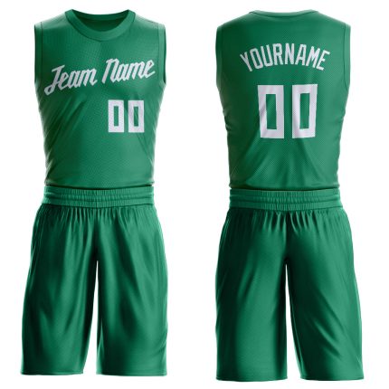 Custom Name and Number Basketball Jersey - Personalized Green White Round Neck Suit Personalized Kelly Green White Round