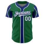 Custom Baseball Jersey with Personalized Name and Number, Kelly Green White-Royal, 3 Colors, Arm Shapes, Authentic Design