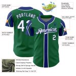 Custom Baseball Jersey with Personalized Name and Number, Kelly Green White-Royal, 3 Colors, Arm Shapes, Authentic Design