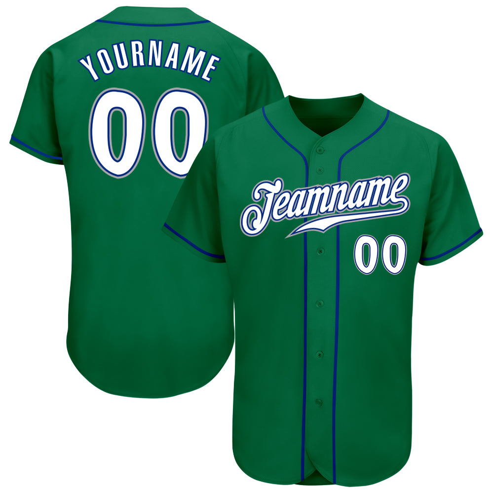 Custom Name and Number Authentic Baseball Jersey in Kelly Green White-Royal - Personalized Team Jersey Personalized Kelly