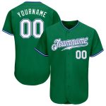 Personalized Authentic Baseball Jersey in Kelly Green and White-Royal Personalized Kelly Green White-Royal Authentic Baseball