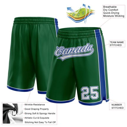Custom Name and Number Authentic Basketball Shorts in Kelly Green and White-Royal Personalized Kelly Green White-Royal Authentic