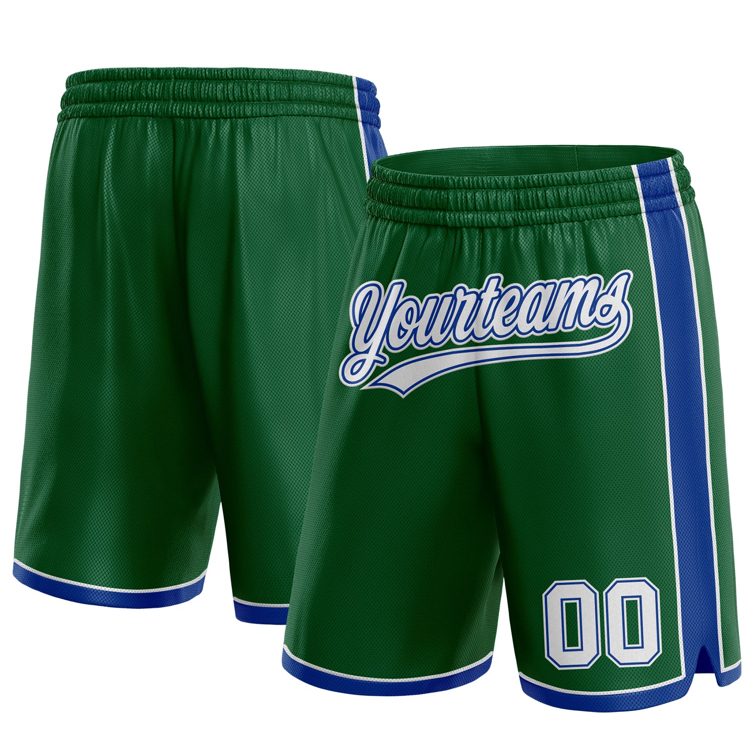 Custom Name and Number Authentic Basketball Shorts in Kelly Green and White-Royal Personalized Kelly Green White-Royal Authentic
