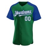 Custom Name & Number Baseball Jersey in Kelly Green & White-Royal, Authentic Raglan Sleeves Personalized Kelly Green White-Royal