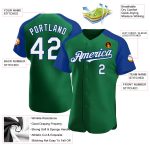 Custom Name & Number Baseball Jersey in Kelly Green & White-Royal, Authentic Raglan Sleeves Personalized Kelly Green White-Royal