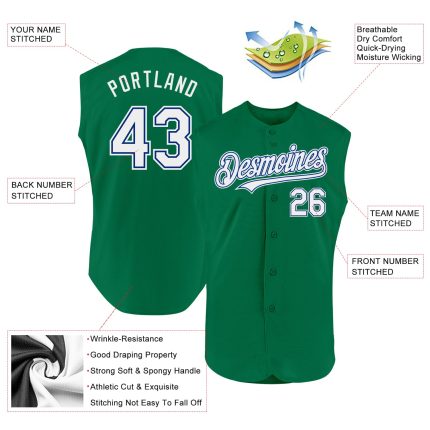 Custom Name and Number Authentic Sleeveless Baseball Jersey in Kelly Green White-Royal Personalized Kelly Green White-Royal