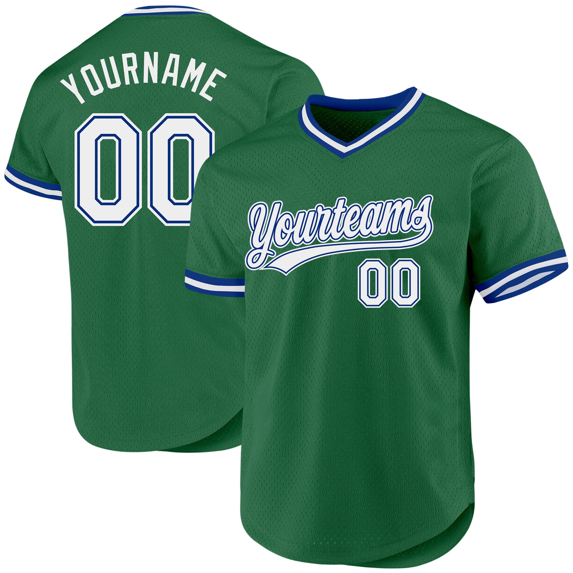 Custom Name and Number Authentic Throwback Baseball Jersey - Personalized Kelly Green White-Royal Team Jersey Personalized