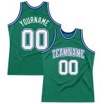 Personalized Kelly Green Basketball Jersey - White-Royal Authentic Throwback Design Personalized Kelly Green White-Royal