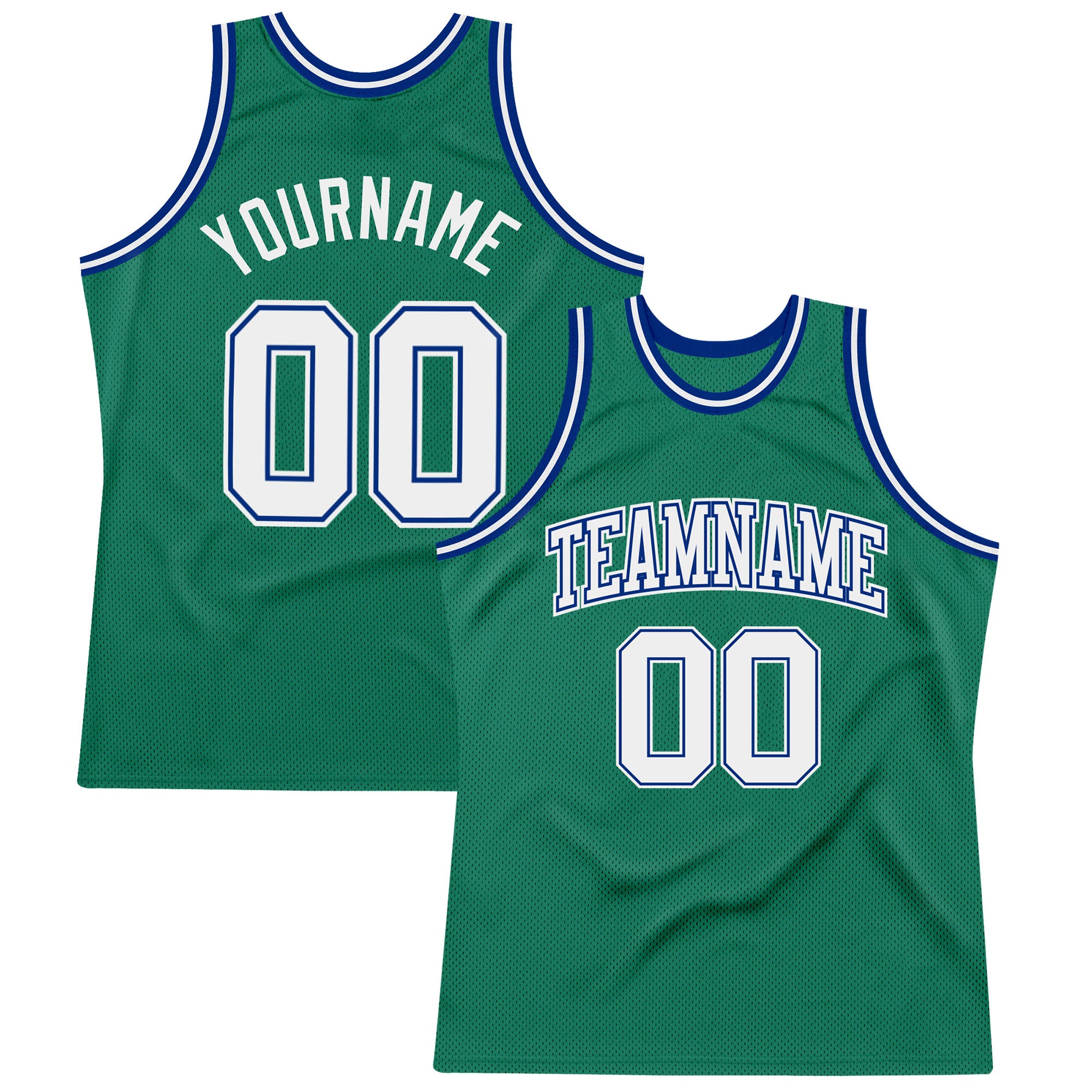 Personalized Kelly Green Basketball Jersey - White-Royal Authentic Throwback Design Personalized Kelly Green White-Royal