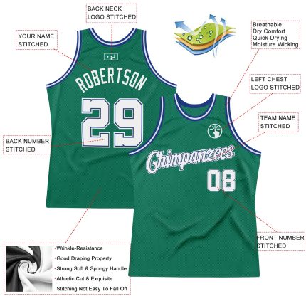 Custom Name Number Basketball Jersey - Personalized Kelly Green White-Royal Authentic Throwback Style Personalized Kelly