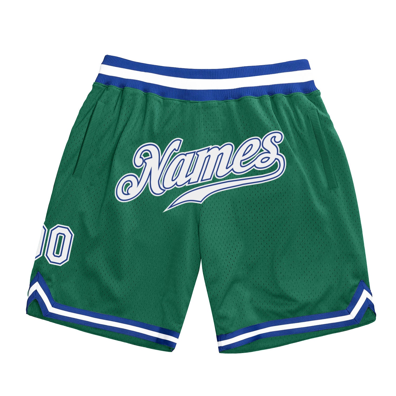 Custom Name Number Kelly Green White-Royal Basketball Shorts Authentic Throwback Team Gear Personalized Kelly Green White-Royal