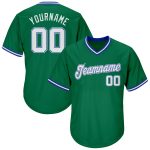 Custom Team Name Number Kelly Green White-Royal Authentic Rib-Knit Baseball Jersey Shirt Personalized Kelly Green White-Royal