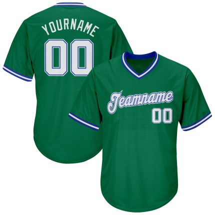 Custom Team Name Number Kelly Green White-Royal Authentic Rib-Knit Baseball Jersey Shirt Personalized Kelly Green White-Royal
