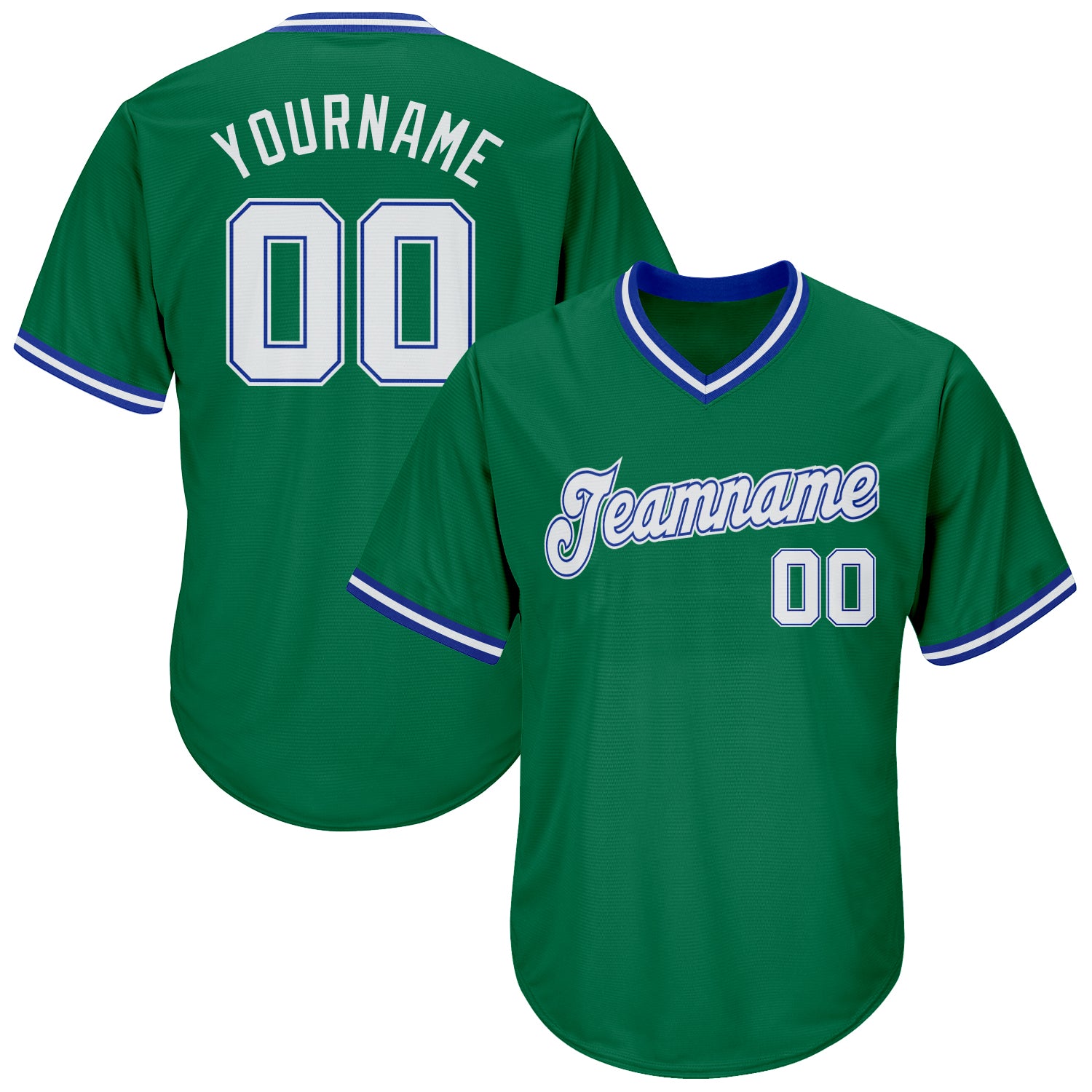 Custom Team Name Number Kelly Green White-Royal Authentic Rib-Knit Baseball Jersey Shirt Personalized Kelly Green White-Royal