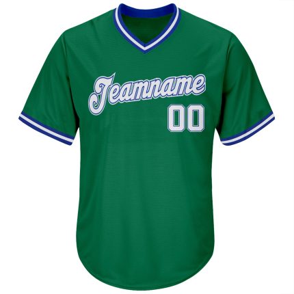 Custom Team Name Number Kelly Green White-Royal Authentic Rib-Knit Baseball Jersey Shirt Personalized Kelly Green White-Royal