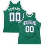 Personalized Basketball Jersey with Custom Name and Number in Kelly Green, White, and Royal-Gray - Authentic Throwback Style