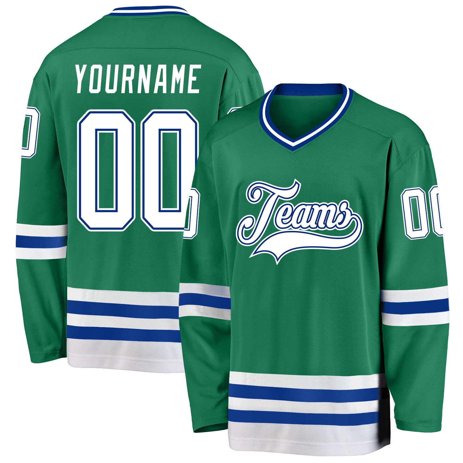 Custom Name Number Hockey Jersey in Kelly Green White-Royal - Personalized Team Jersey Personalized Kelly Green White-Royal
