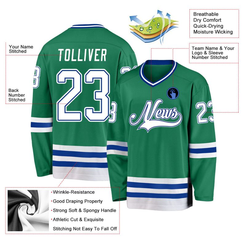 Custom Name Number Hockey Jersey in Kelly Green White-Royal - Personalized Team Jersey Personalized Kelly Green White-Royal