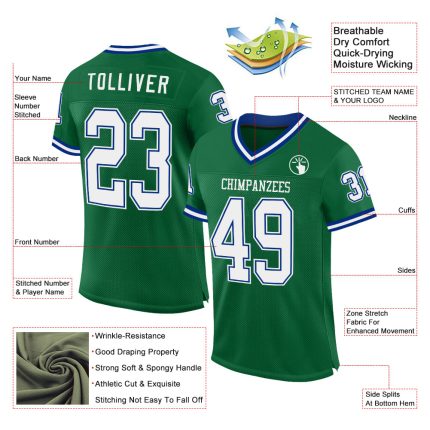 Personalized Custom Name and Number Kelly Green White-Royal Authentic Throwback Football Jersey Personalized Kelly Green
