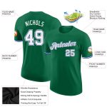 Custom Team Name and Number T-Shirt in Kelly Green, White, and Royal - Performance Tee Personalized Kelly Green White-Royal