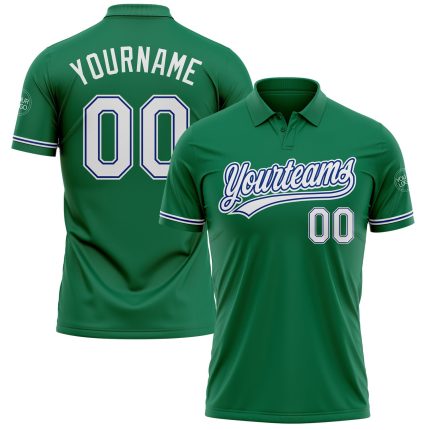 Custom Name and Number Performance Golf Polo Shirt in Kelly Green White-Royal Personalized Kelly Green White-Royal Performance