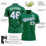 Custom Name and Number Performance Golf Polo Shirt in Kelly Green White-Royal Personalized Kelly Green White-Royal Performance