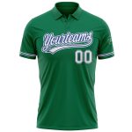 Custom Name and Number Performance Golf Polo Shirt in Kelly Green White-Royal Personalized Kelly Green White-Royal Performance