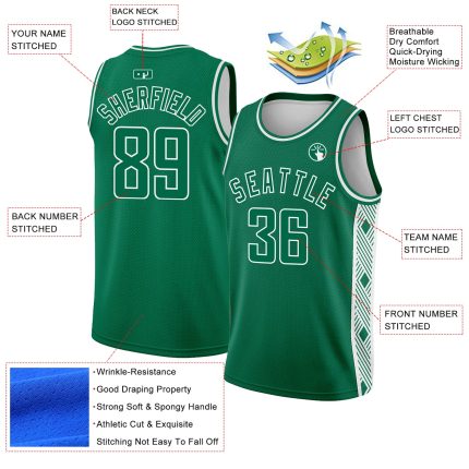 Personalized City Edition Basketball Jersey with Custom Name & Number, Kelly Green & White Color, Abstract Lines Design Personalized