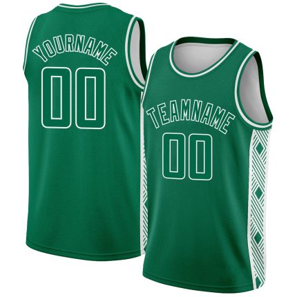 Personalized City Edition Basketball Jersey with Custom Name & Number, Kelly Green & White Color, Abstract Lines Design Personalized