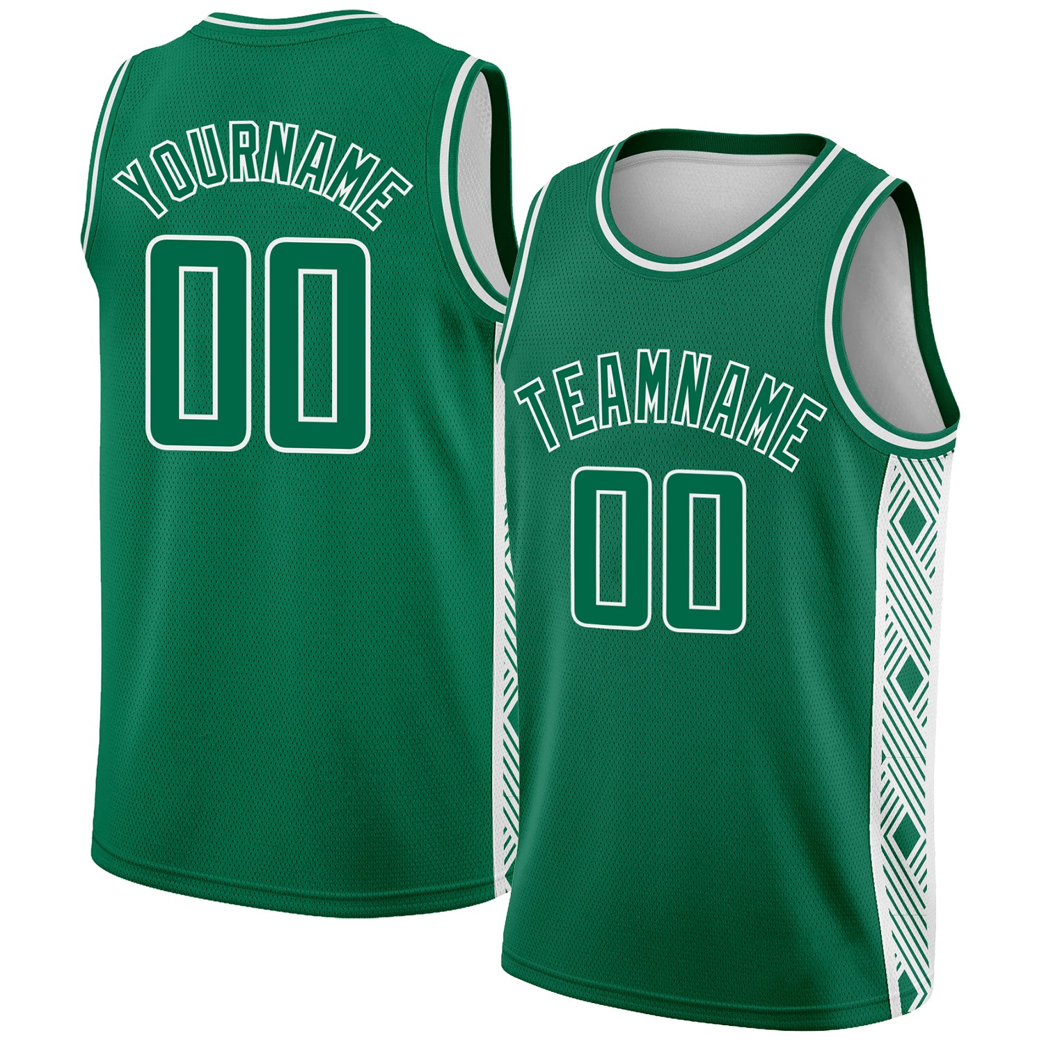 Personalized City Edition Basketball Jersey with Custom Name & Number, Kelly Green & White Color, Abstract Lines Design Personalized