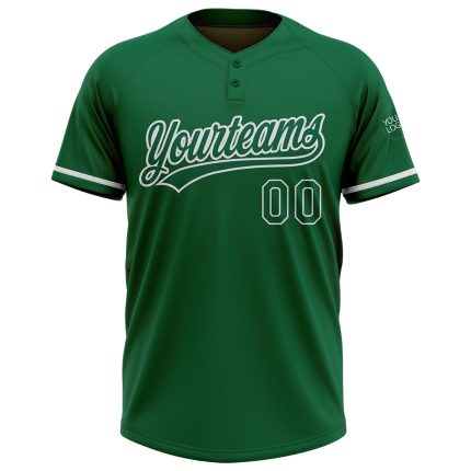 Personalized Unisex Softball Jersey in Kelly Green and White - Two-Button Design Personalized Kelly Green White Two-Button