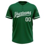 Custom Name and Number Unisex Softball Jersey - Personalized Kelly Green White Two-Button Design Personalized Kelly Green