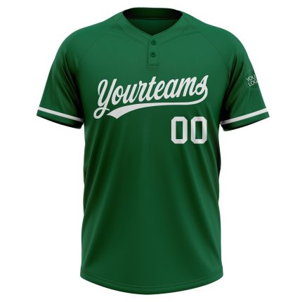 Custom Name and Number Unisex Softball Jersey - Personalized Kelly Green White Two-Button Design Personalized Kelly Green