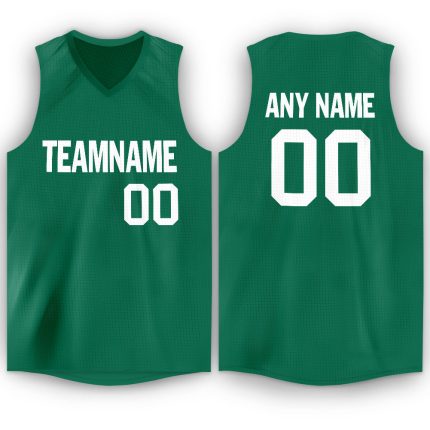 Personalized V-Neck Basketball Jersey in Kelly Green and White - Custom Team Apparel Personalized Kelly Green White V-Neck